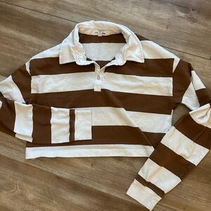 BROWN & WHITE STRIPE CROPPED RUGBY SHIRT